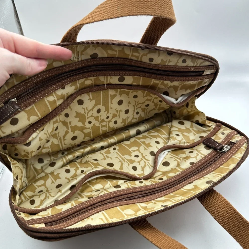 Vintage Fossil Top Handle Bag Yellow Brown Patchwork Print‎ Floral Canvas Boho